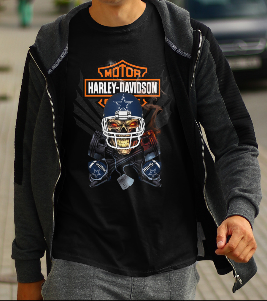 Harley Davidson Motor Nfl Dc Cowboys Skull T-Shirt
