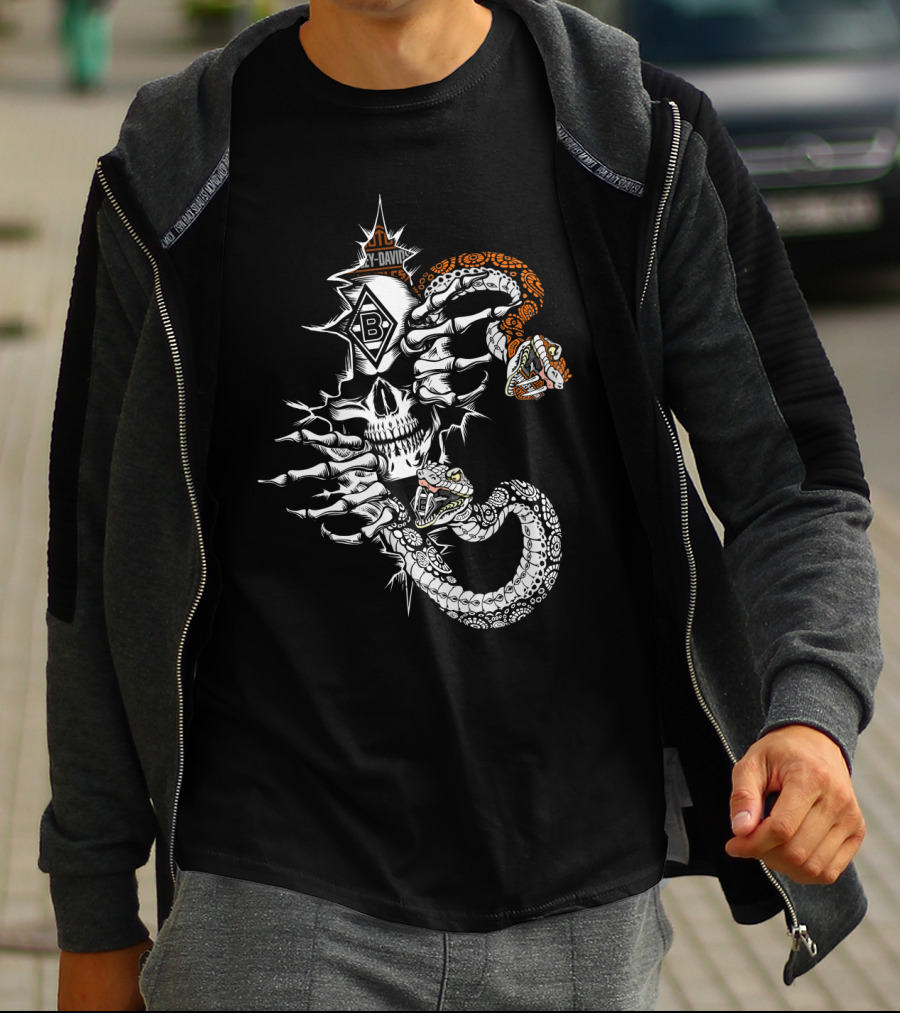Bm Skull With Snakes And Y-David B Symbol T-Shirt