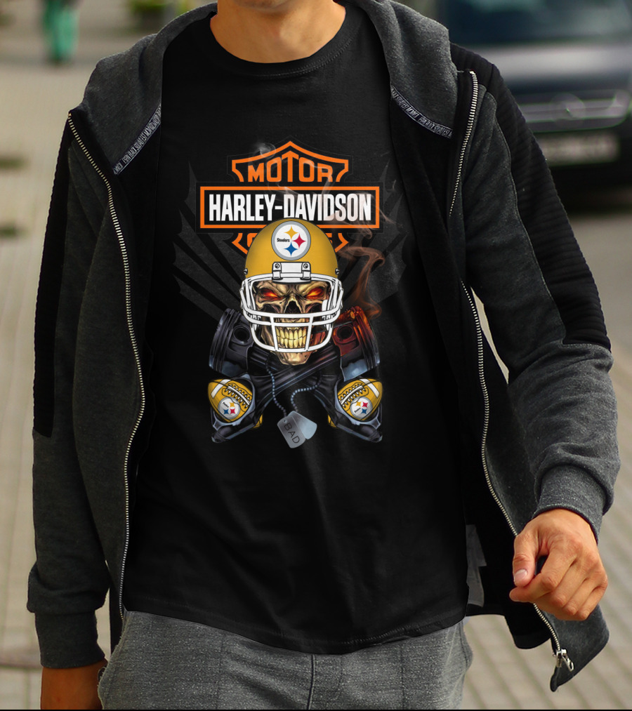 Harley Davidson Steelers Skull Helmet Nfl T-Shirt