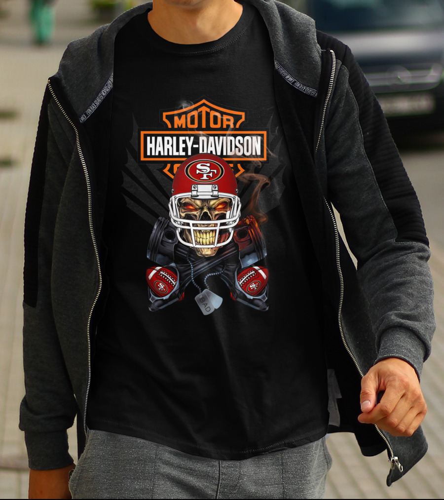 Harley Davidson Sf49 Football Skull Nfl Motor Art T-Shirt