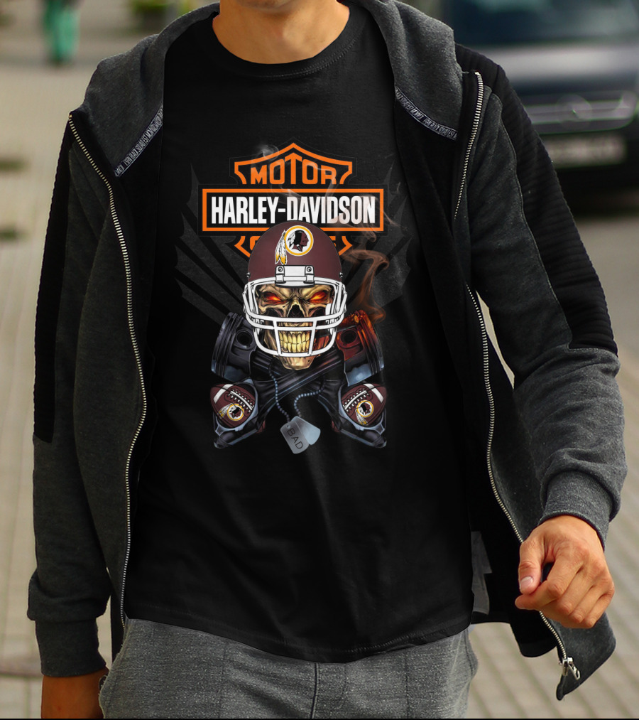 Harley Davidson Motor Skull Nfl Wr Football Helmet Logo Redskins T-Shirt