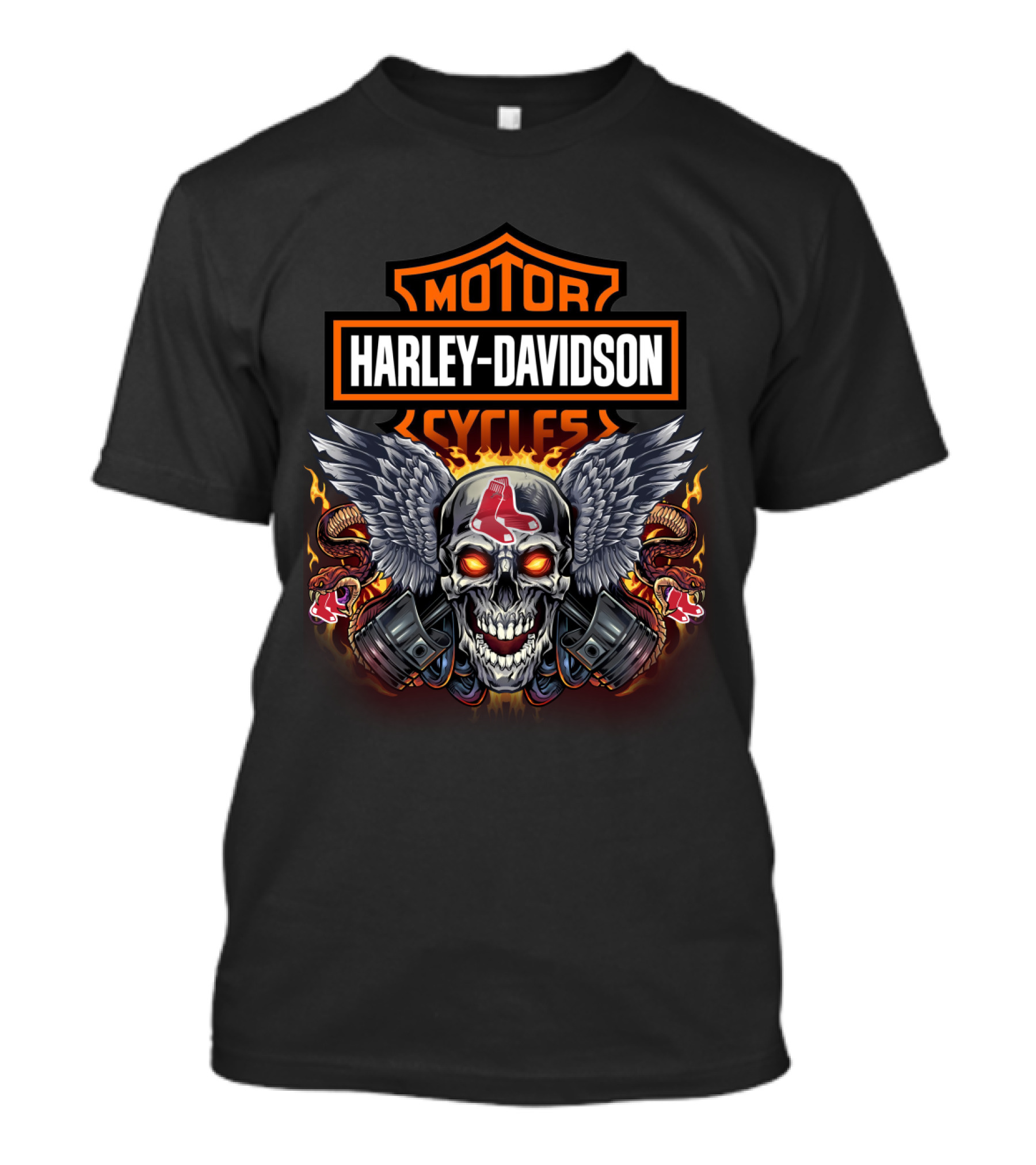 Harley Davidson Motor Cycles Skull Wings Flames T-Shirt