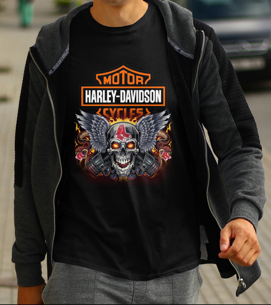 Harley Davidson Motor Cycles Skull Wings Flames T-Shirt