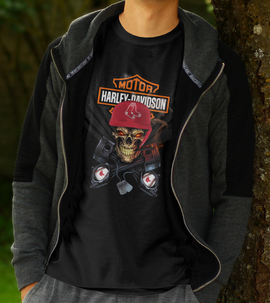 Harley Davidson Motor Skull Red Sox Bad Dog Tags T-Shirt