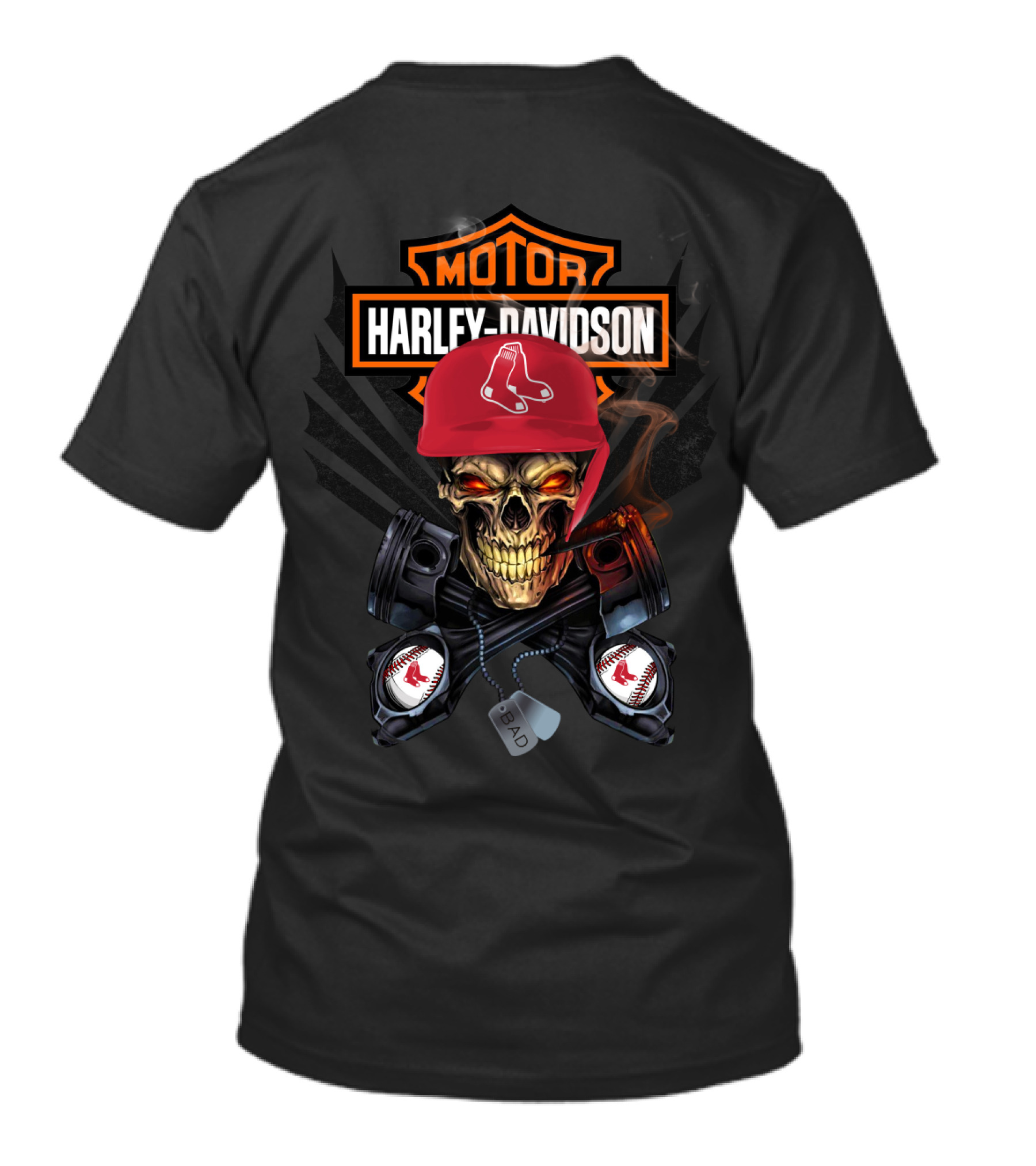 Boston Red Sox Harley Davidson Skull With Red Cap And Baseball Elements T-Shirt