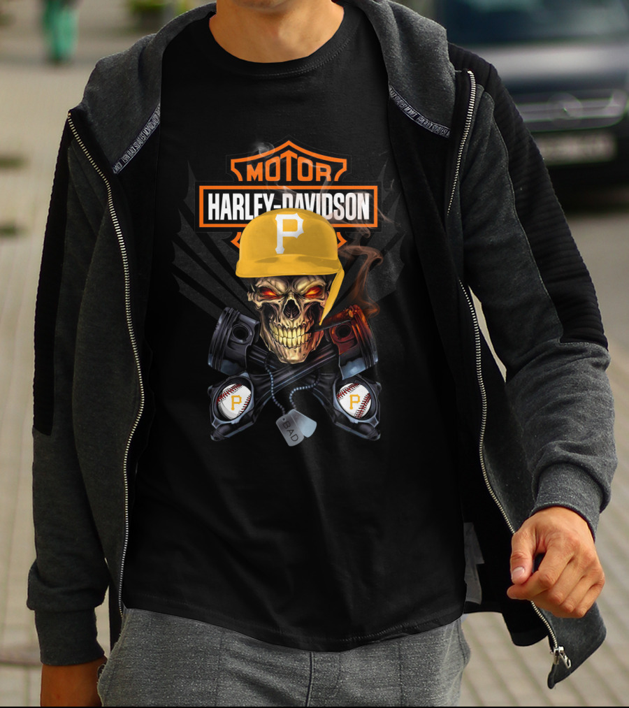 Harley Davidson Motor Skull Pittsburgh Baseball P Hat T-Shirt