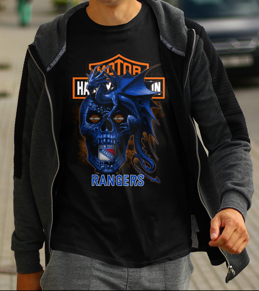 Motor Harley Davidson Cycles New York Rangers Dragon Skull T-Shirt
