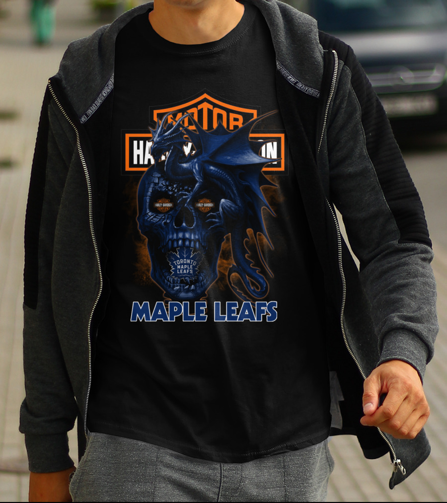 Toronto Maple Leafs Harley Davidson Dragon Skull T-Shirt