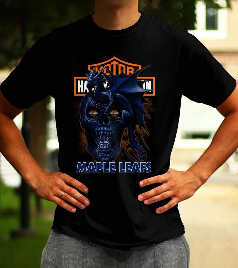 Toronto Maple Leafs Harley Davidson Dragon Skull T-Shirt