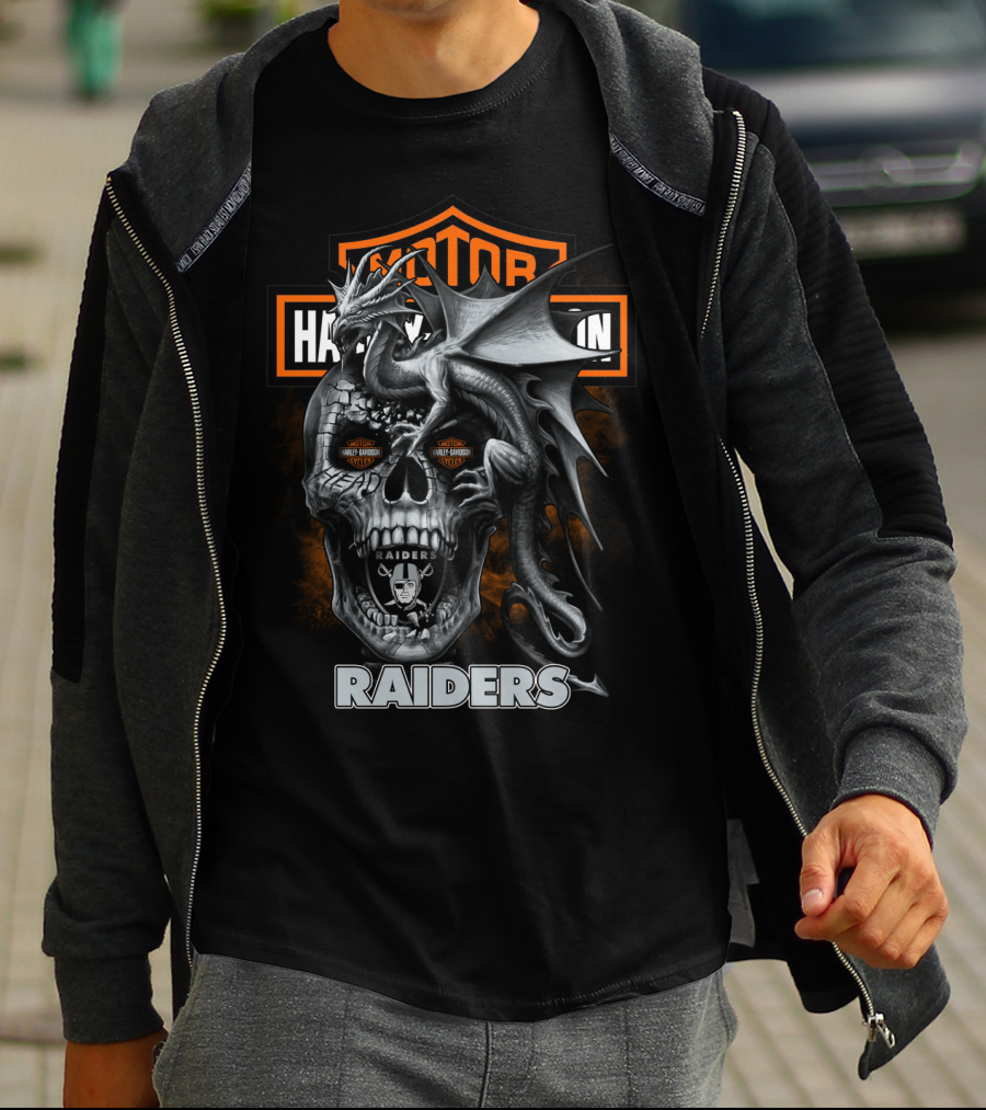 Motor Harley Davidson Raiders Skull Dragon T-Shirt