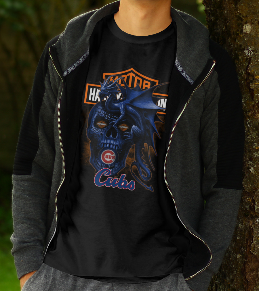 Motor Harley Davidson Cycles Chicago Cubs Dragon Skull T-Shirt