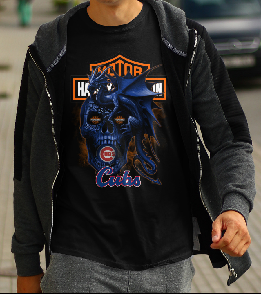 Motor Harley Davidson Cycles Chicago Cubs Dragon Skull T-Shirt