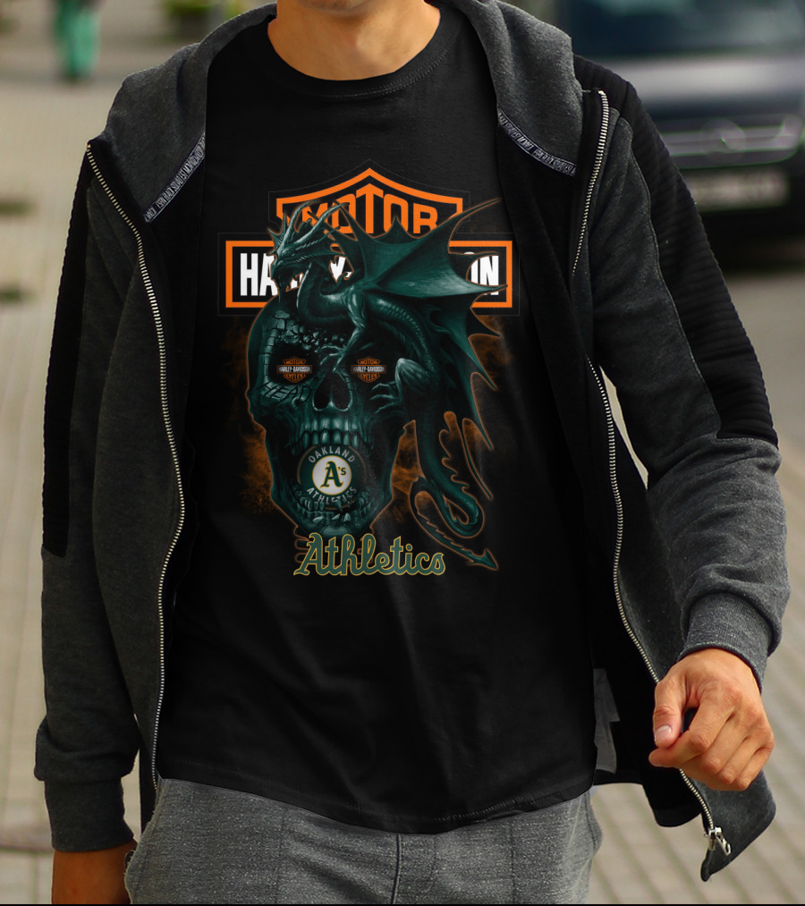 Oakland Athletics Harley Davidson Dragon Skull T-Shirt