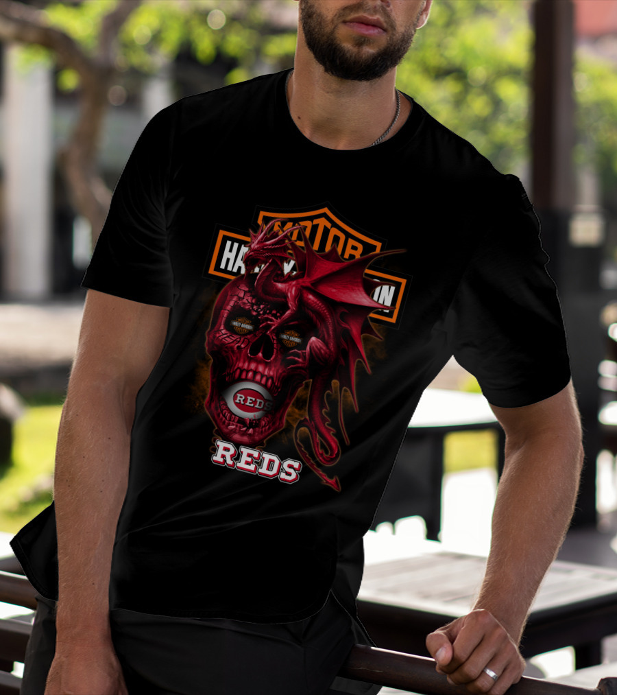 Cincinnati Reds Skull Dragon Harley Davidson T-Shirt