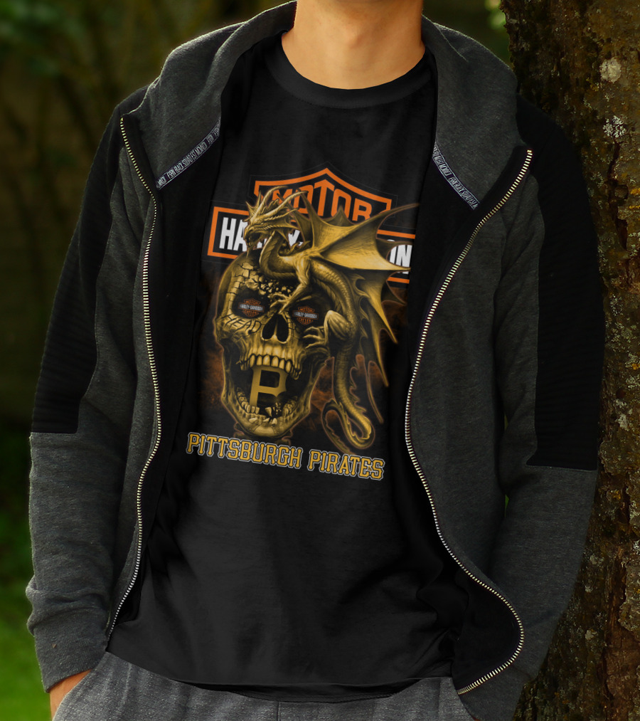 Pittsburgh Pirates Motorcycle Skull Dragon T-Shirt