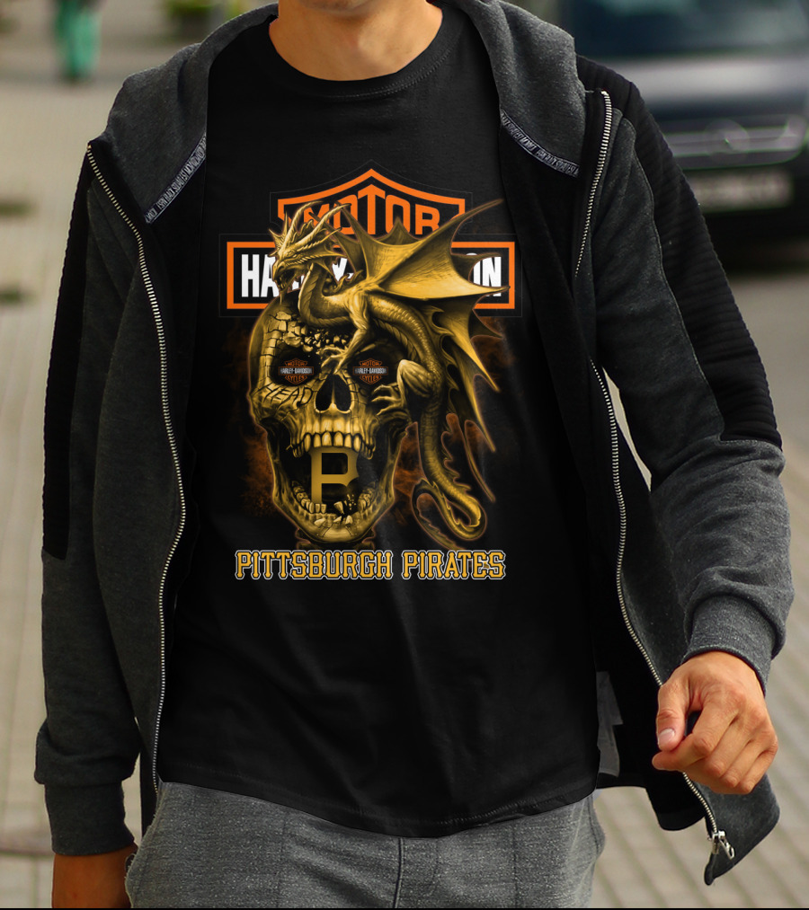Pittsburgh Pirates Motorcycle Skull Dragon T-Shirt