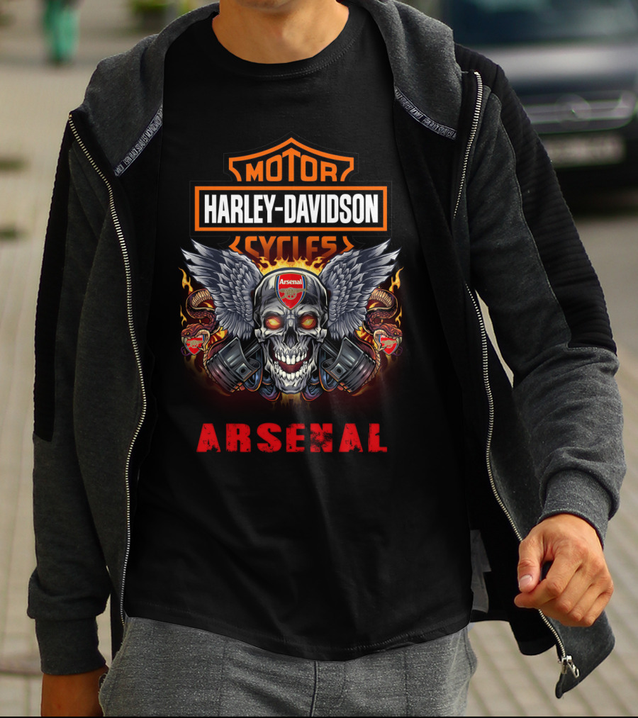 Harley Davidson Motor Cycles Arsenal Skull Wings T-Shirt