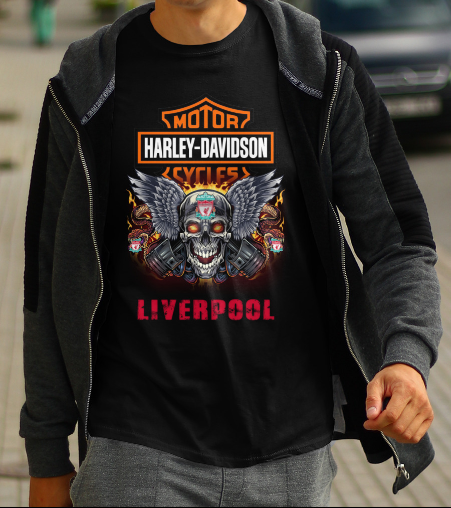 Harley Davidson Cycles Skull Wings Liverpool T-Shirt