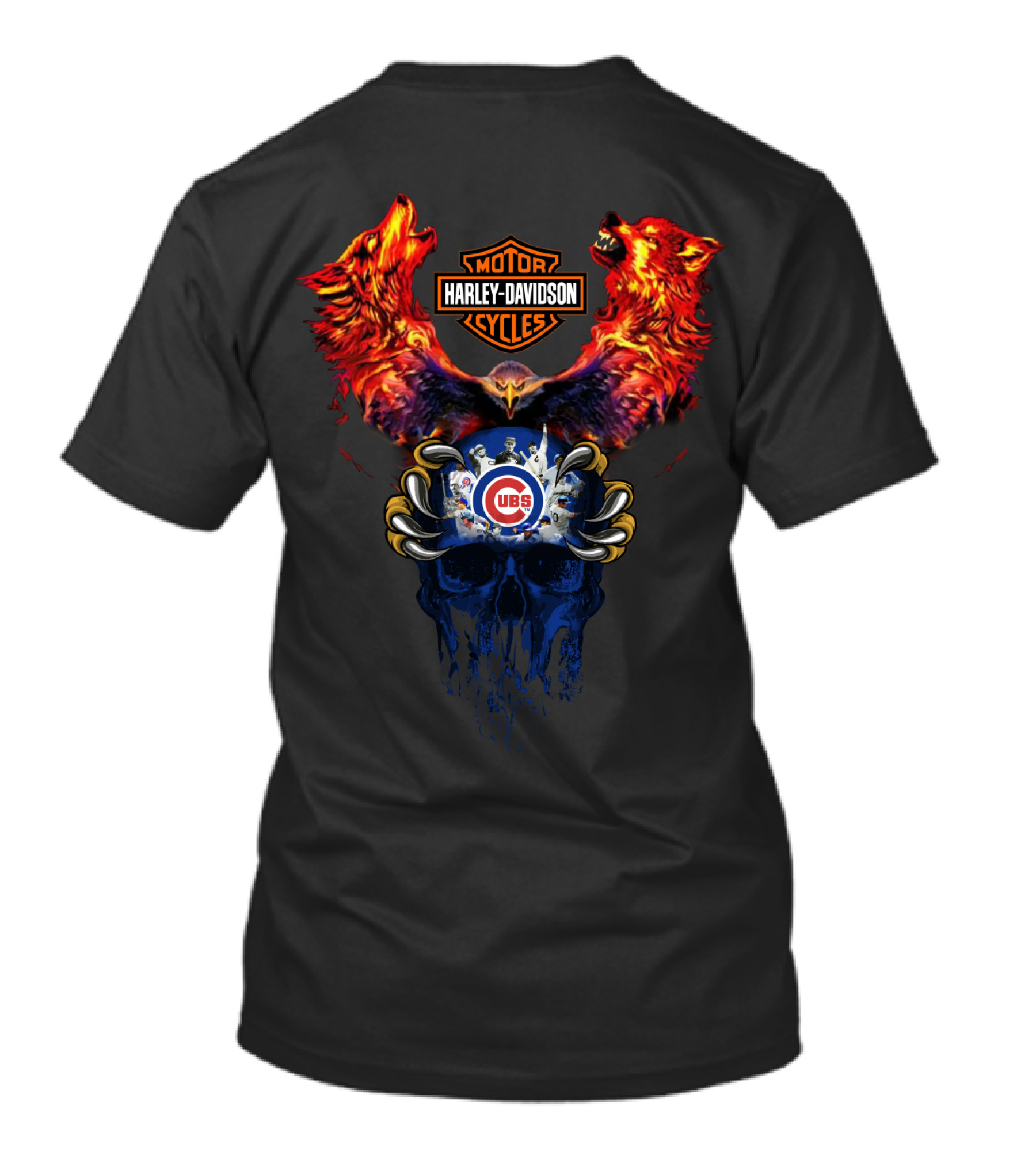 Harley Davidson Motorcycles Cubs Skull Wolf 121 Mlb T-Shirt