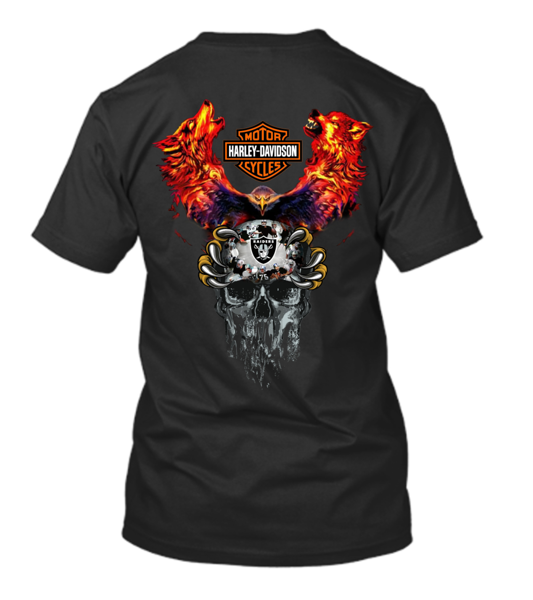 Or Harley Davidson Raiders 75 Skull Eagle Wolves T-Shirt
