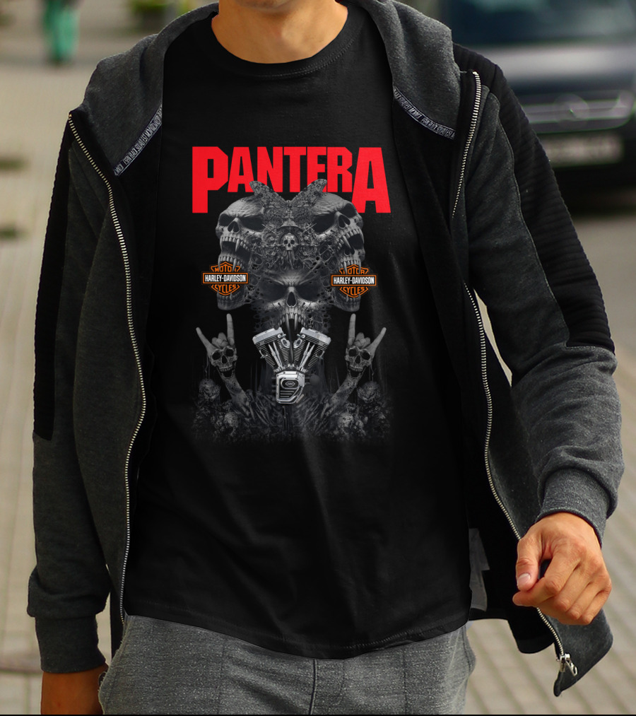 Pantera Harley Davidson Skulls And Engine Art T-Shirt