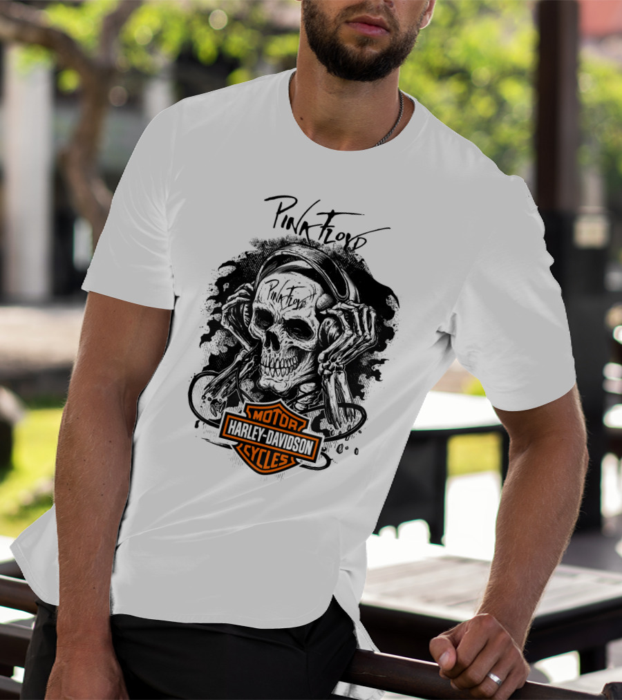 Pink Floyd Harley Davidson Skull With Headphones T-Shirt