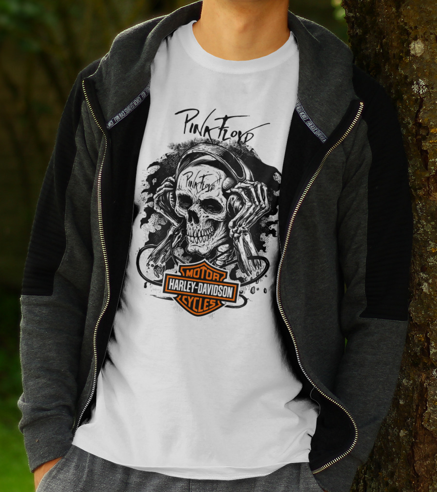 Pink Floyd Harley Davidson Skull With Headphones T-Shirt