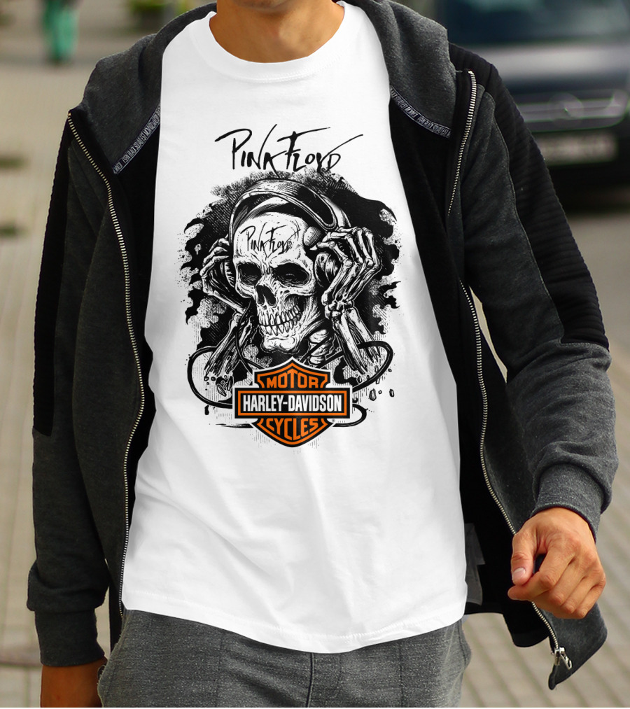 Pink Floyd Harley Davidson Skull With Headphones T-Shirt