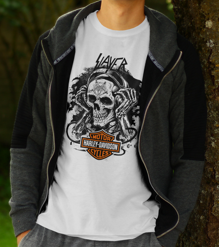 Slayer Skull With Harley Davidson Motorcycles T-Shirt