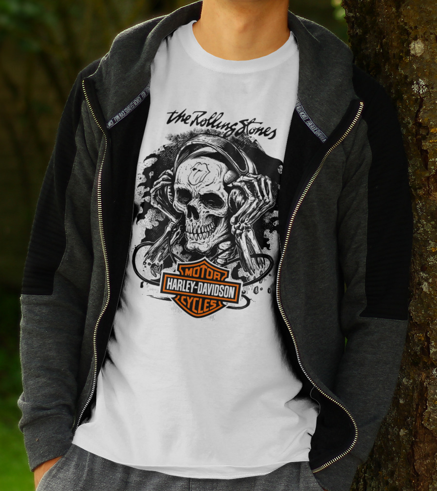 The Rolling Stones Harley Davidson Motor Cycles Skull Art T-Shirt