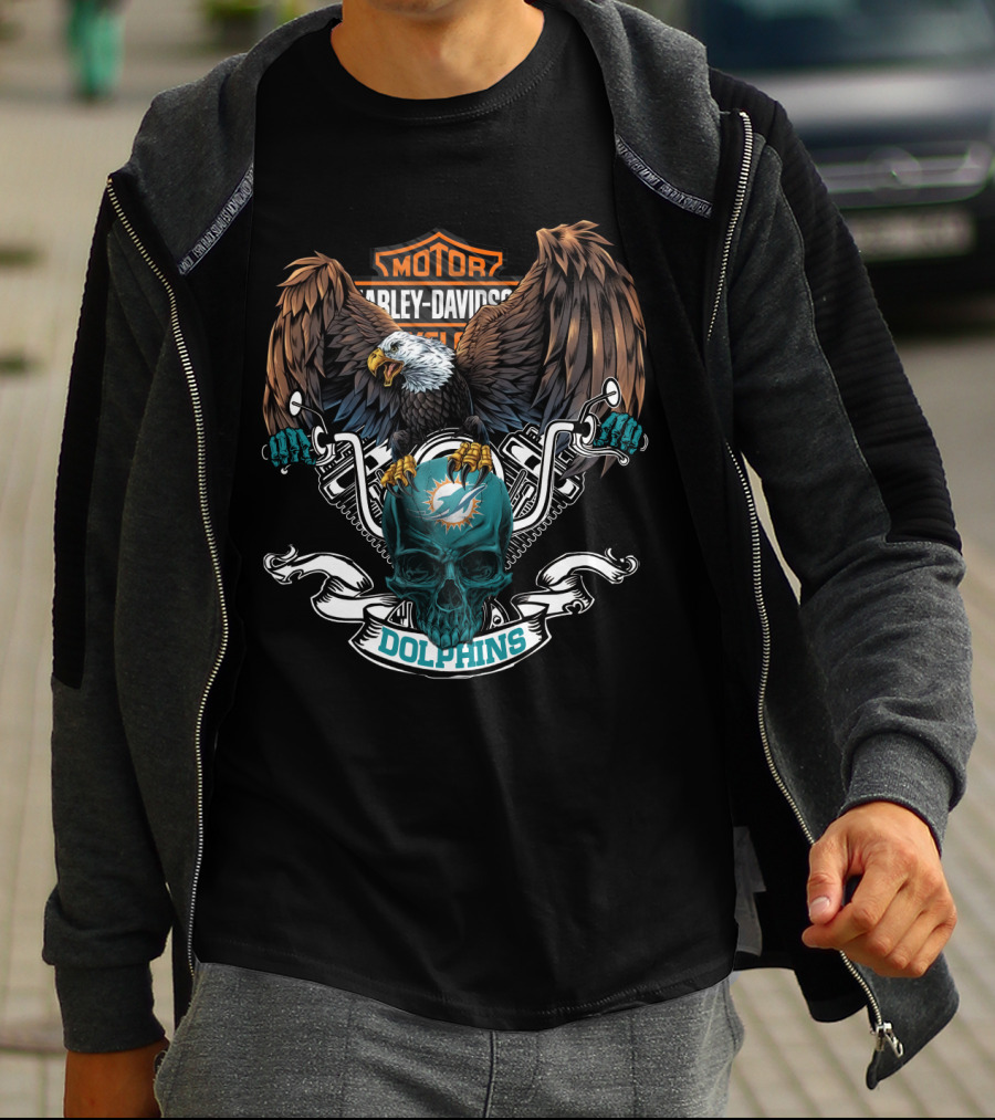 Harley Davidson Miami Dolphins Nfl Eagle Motorcycles T-Shirt