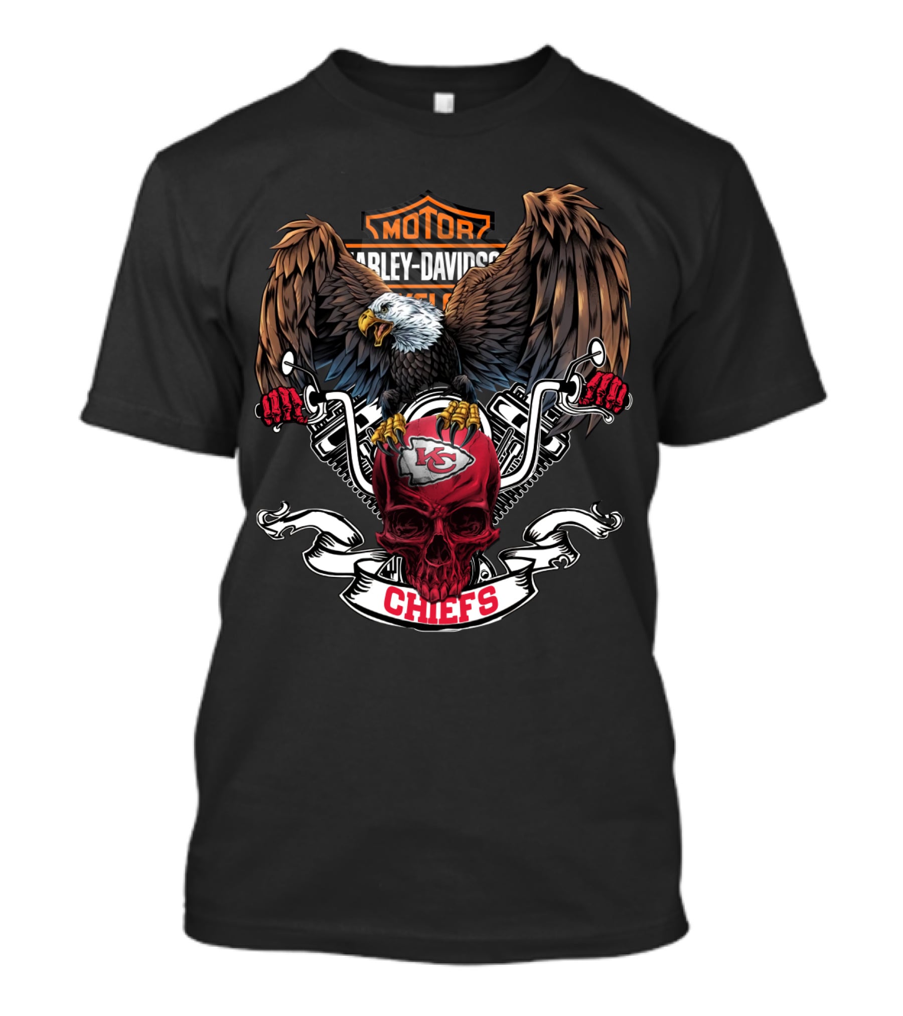Nfl Kansas City Chiefs Harley Davidson Eagle Motor Chiefs Skull T-Shirt