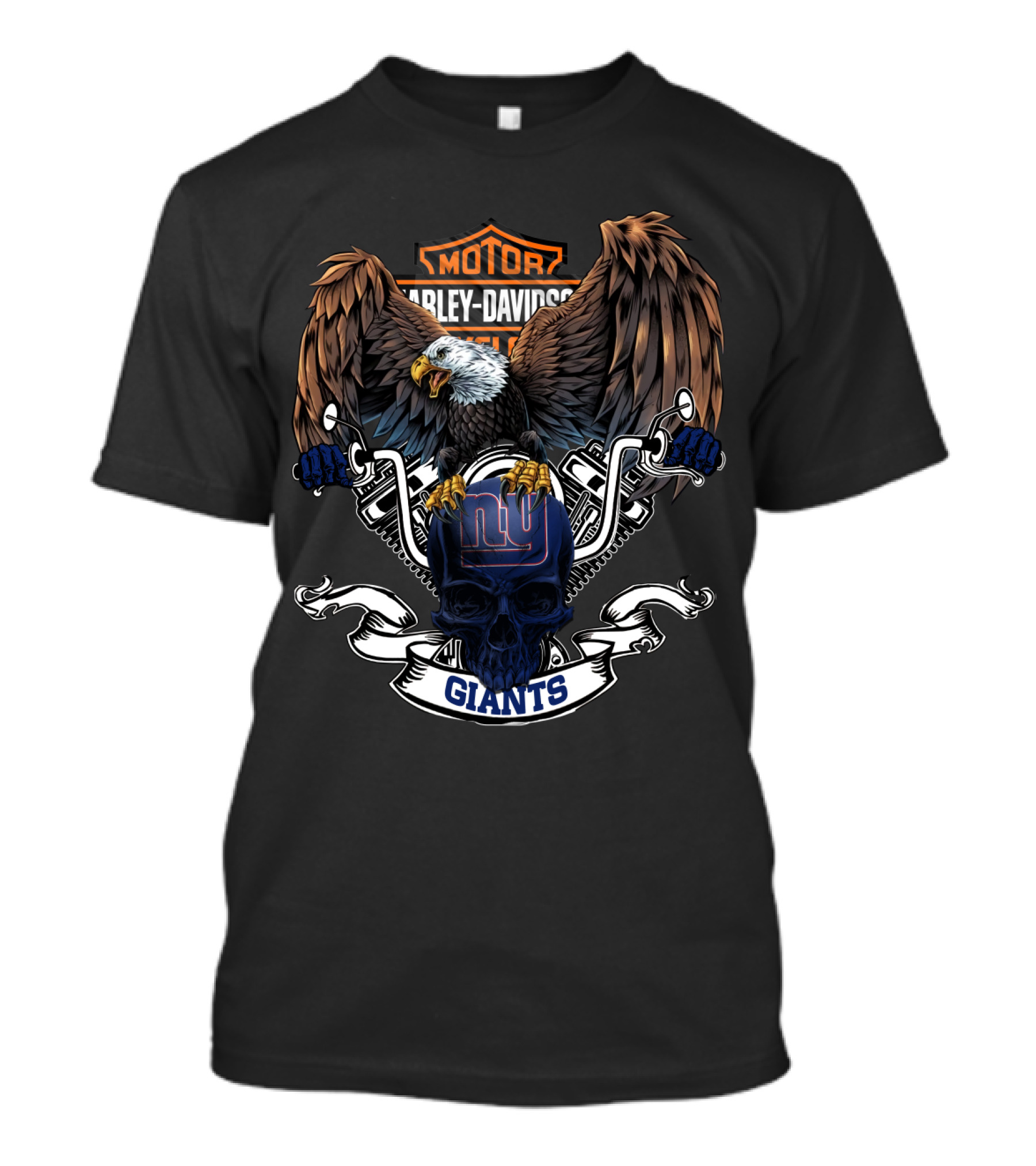 Harley Davidson Motorcycles Nfl New York Giants Eagle Skull T-Shirt