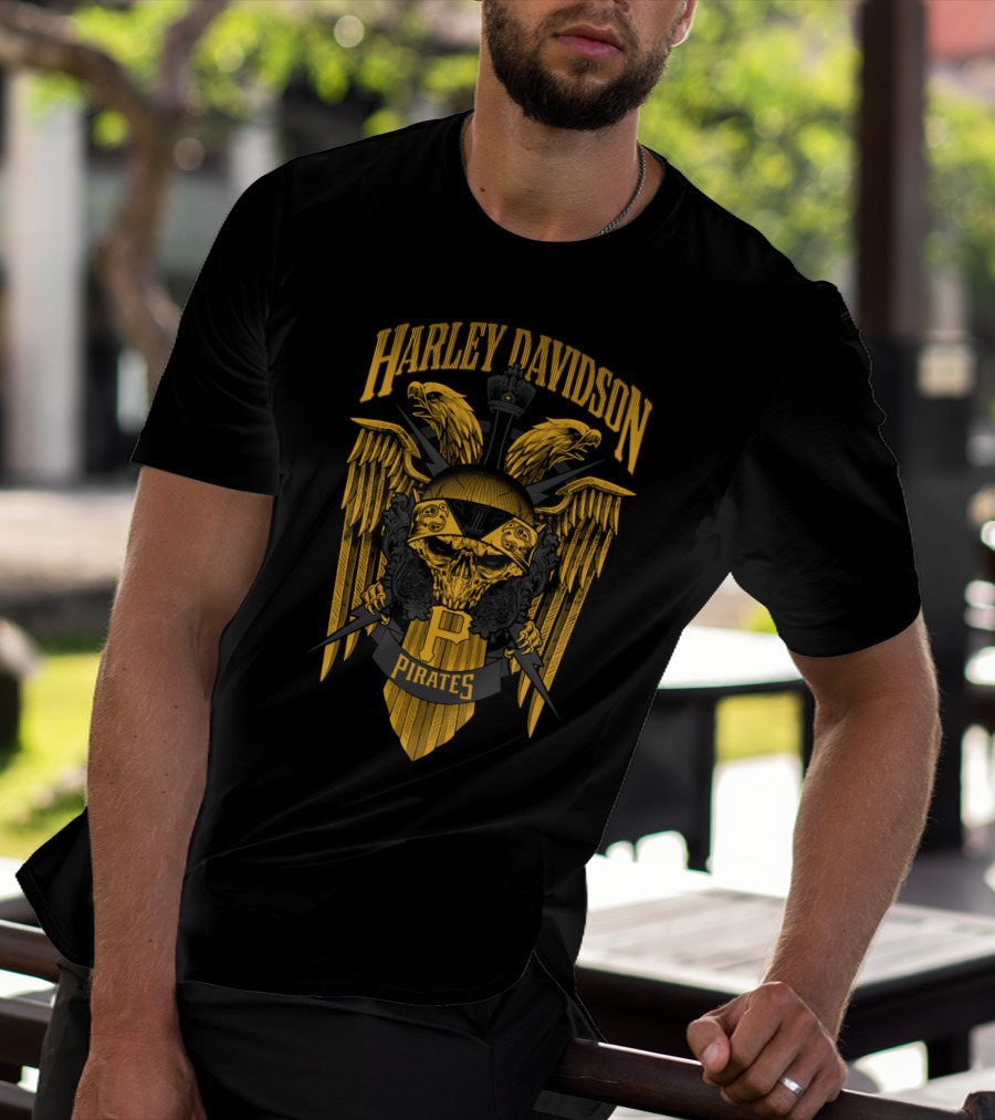 Harley Davidson Pirates P Pittsburgh Pirates Skull Wings T-Shirt