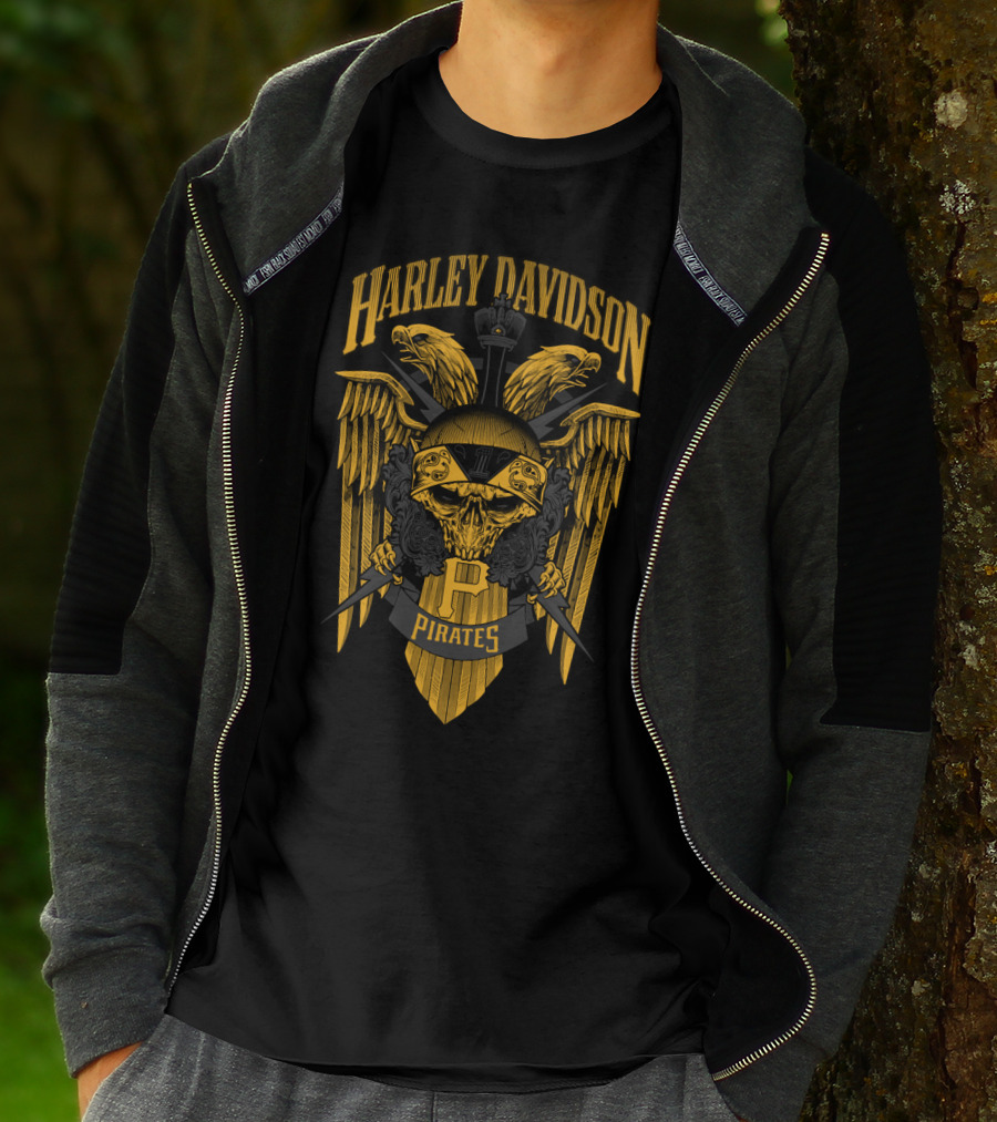 Harley Davidson Pirates P Pittsburgh Pirates Skull Wings T-Shirt