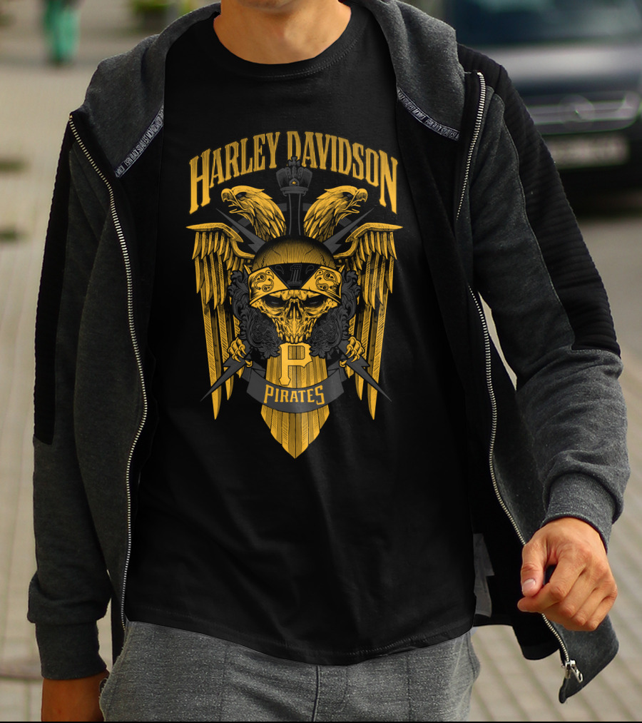 Harley Davidson Pirates P Pittsburgh Pirates Skull Wings T-Shirt
