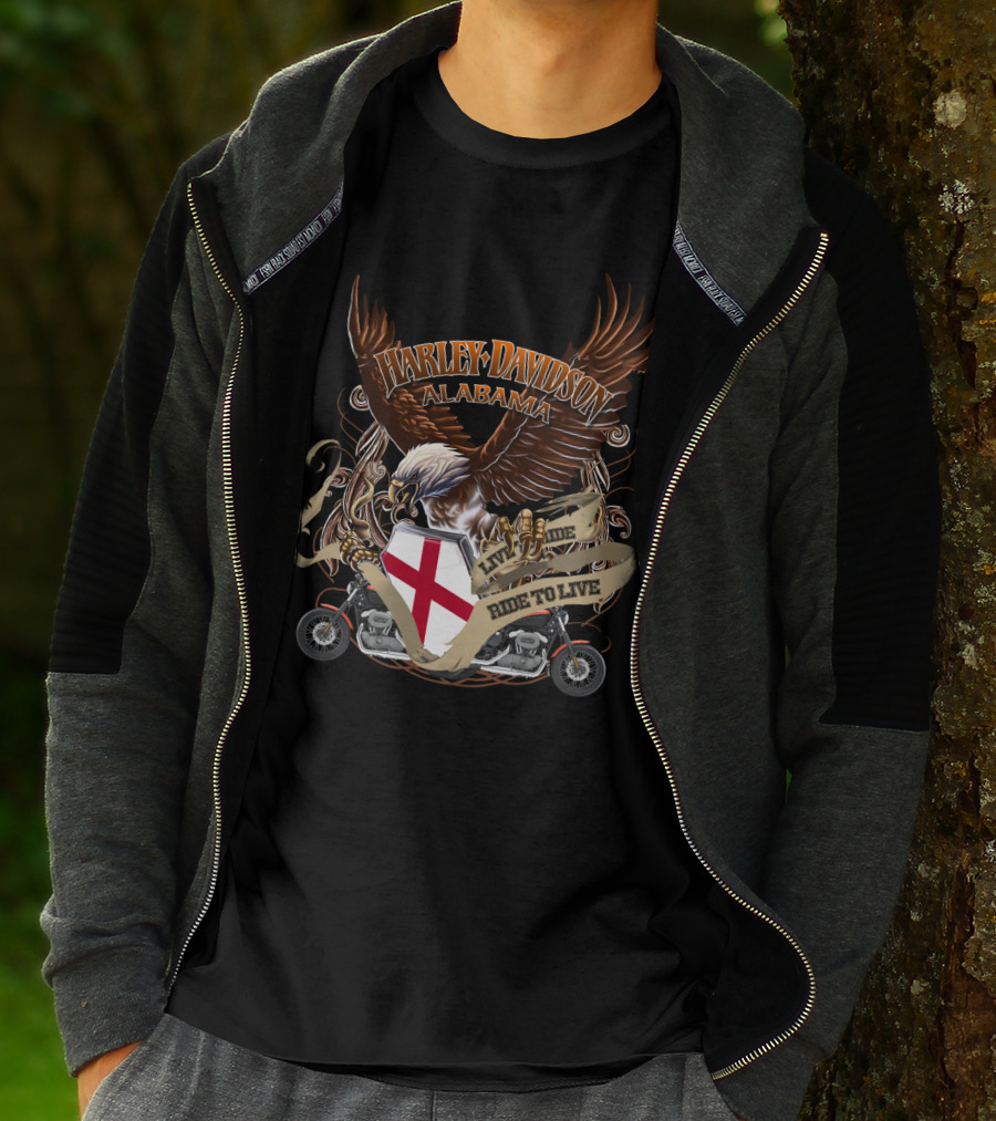Harley Davidson Alabama Live To Ride Eagle Shield Motorcycle T-Shirt