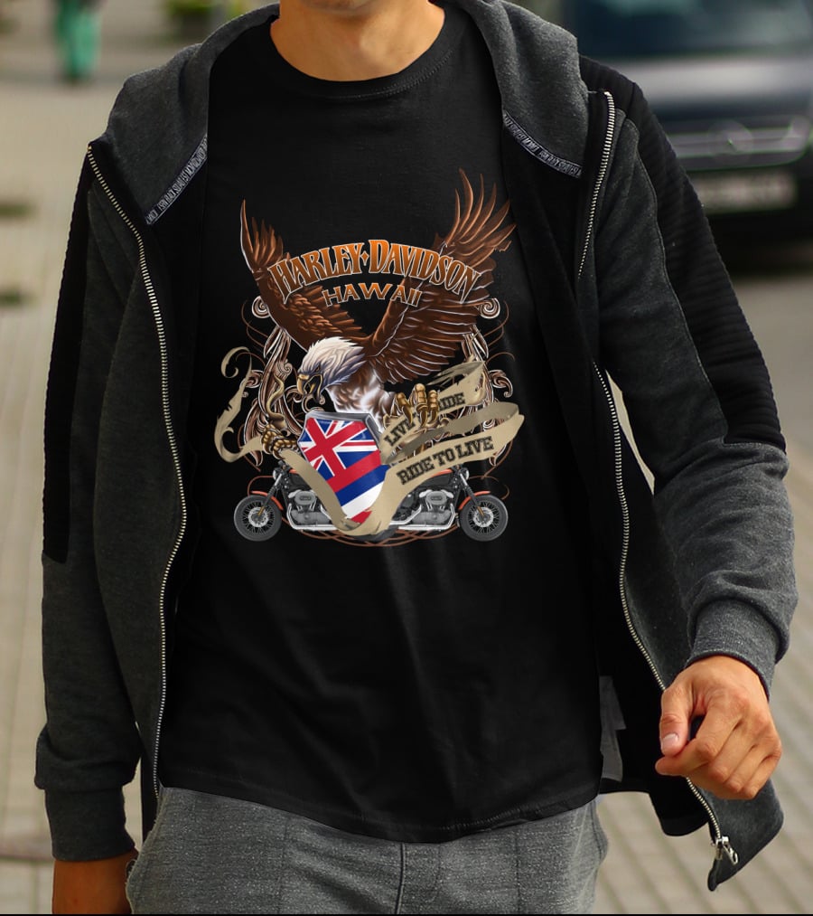 Harley Davidson Hawaii Live To Ride Ride To Live Eagle And Motorcycle T-Shirt