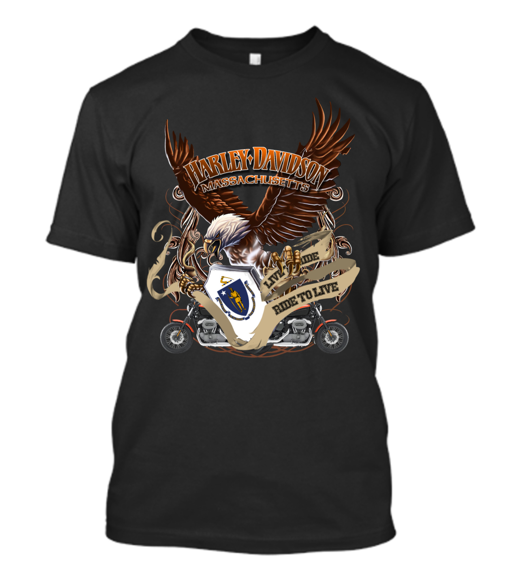Harley Davidson Massachusetts Live To Ride Eagle And Motorcycle T-Shirt