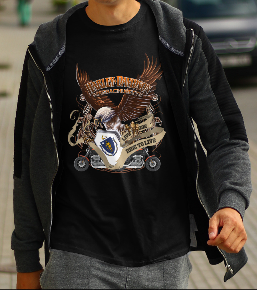 Harley Davidson Massachusetts Live To Ride Eagle And Motorcycle T-Shirt