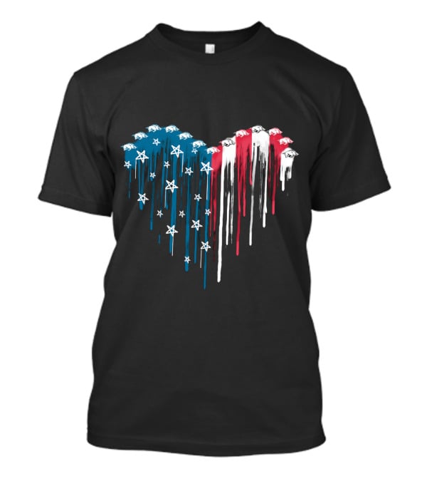 Arkansas Razorbacks Dripping American Flag Heart T-Shirt