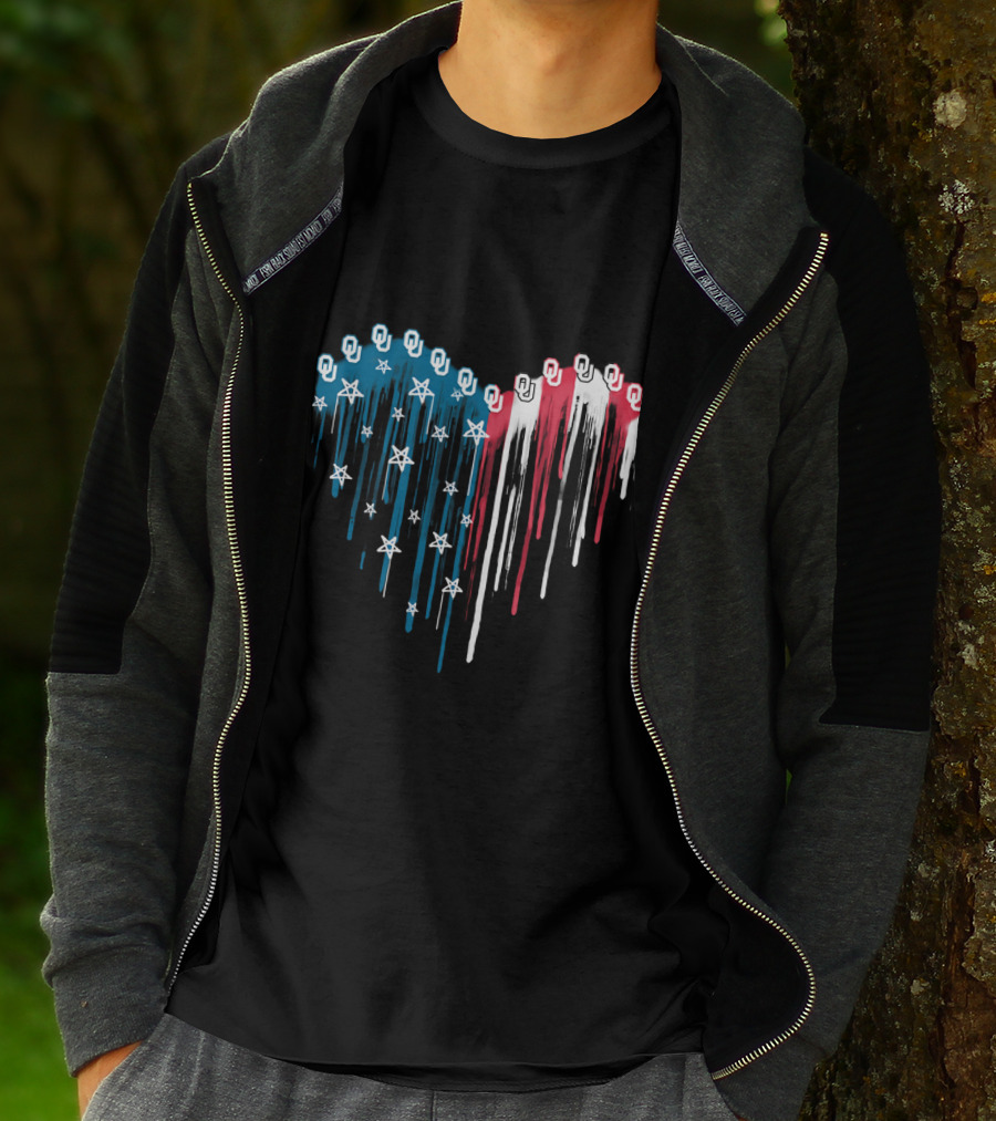 Oklahoma Sooners Dripping Flag Heart Stars T-Shirt