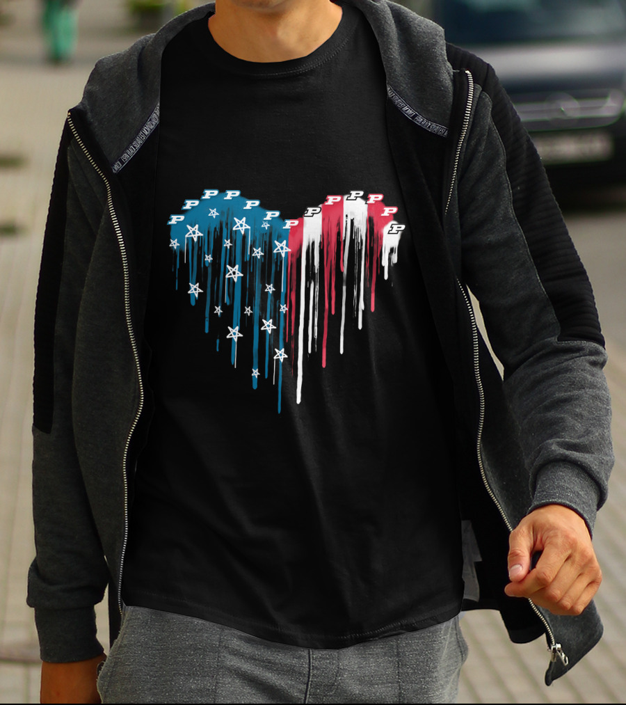 Purdue Boilermakers Dripping American Flag Heart With Stars And P T-Shirt