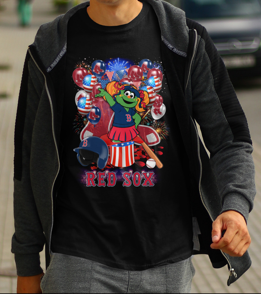 Boston Red Sox Patriotic Mascot Celebration Baseball Balloons Fireworks T-Shirt
