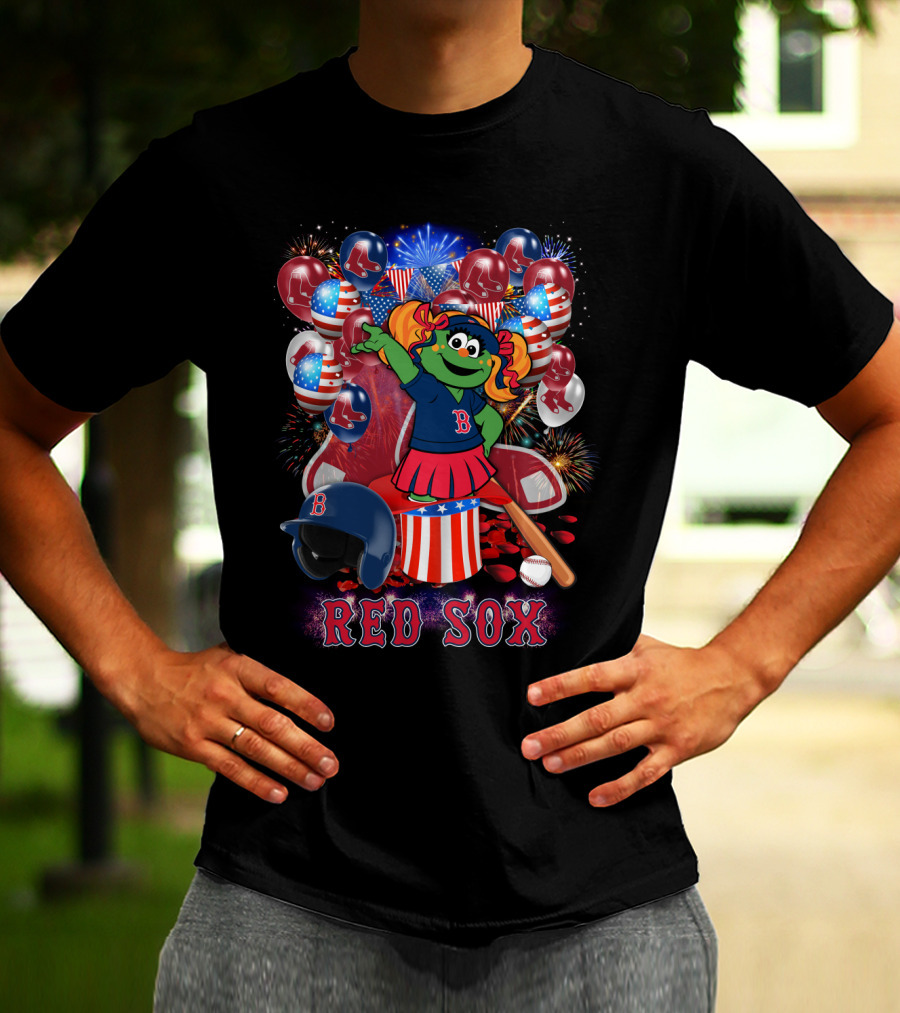 Boston Red Sox Patriotic Mascot Celebration Baseball Balloons Fireworks T-Shirt
