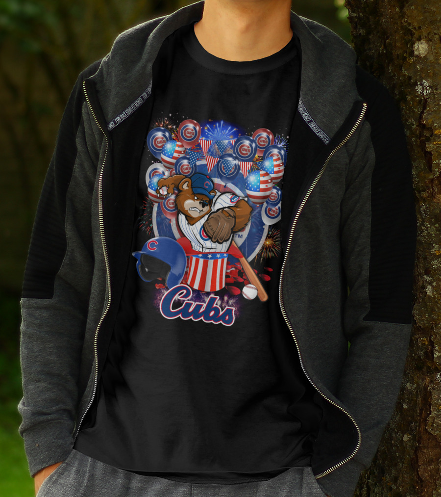 Mlb Chicago Cubs Fireworks Bear And Baseball Celebration T-Shirt