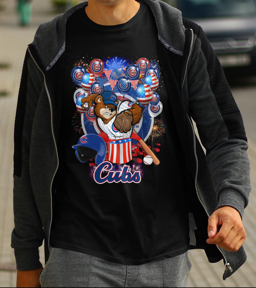 Mlb Chicago Cubs Fireworks Bear And Baseball Celebration T-Shirt