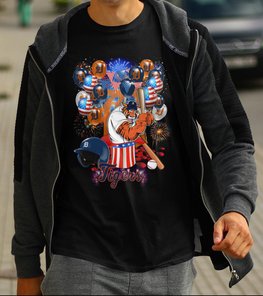 Mlb Detroit Tigers Patriotic Celebration Baseball Fireworks T-Shirt