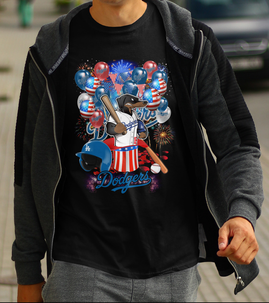 Mlb Los Angeles Dodgers Patriotic Celebration With Fireworks And Balloons T-Shirt