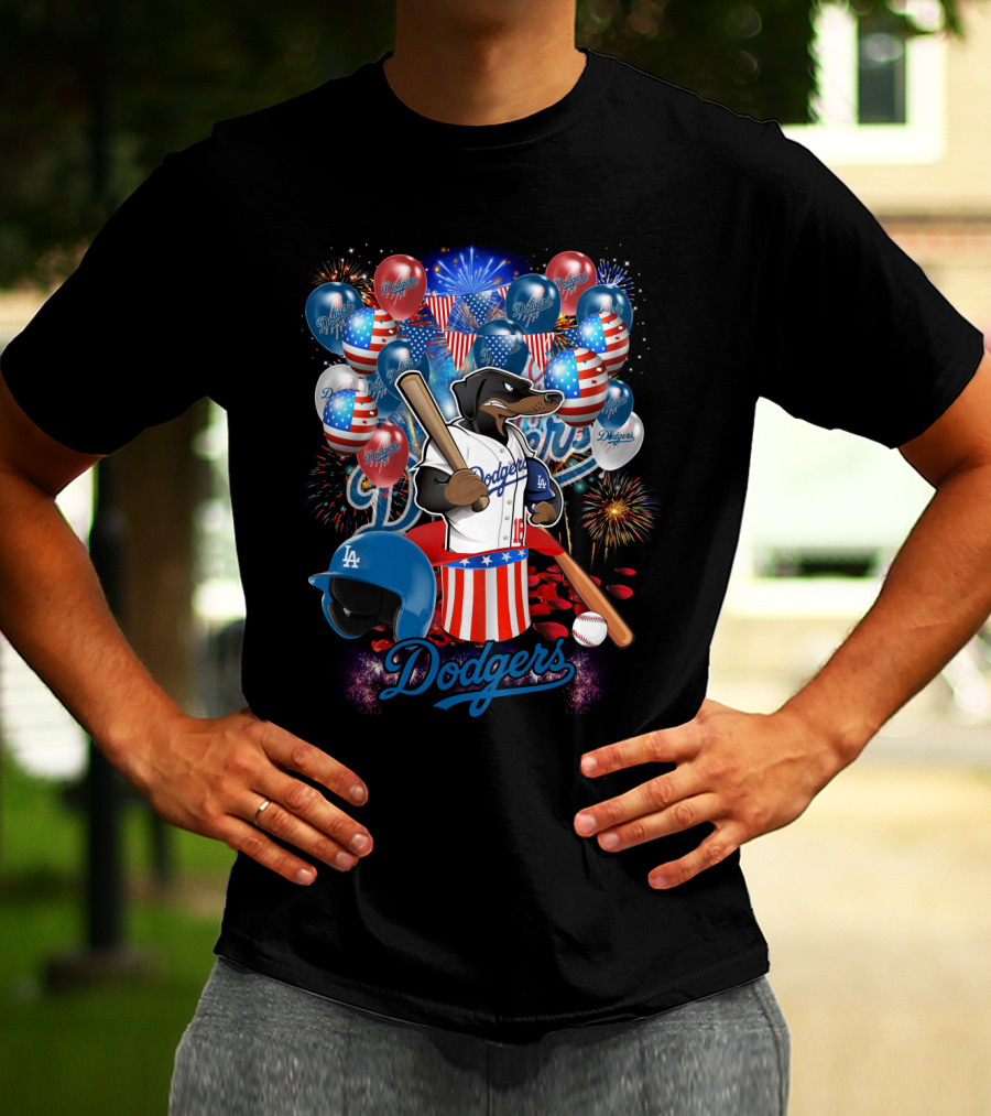 Mlb Los Angeles Dodgers Patriotic Celebration With Fireworks And Balloons T-Shirt